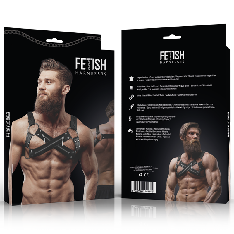 FETISH SUBMISSIVE ATTITUDE - HARNAIS DE POITRINE CROISÉ EN NÉOPRÈNE RÉGLABLE AVEC FERMETURES  GLISSIÈRE POUR HOMMES