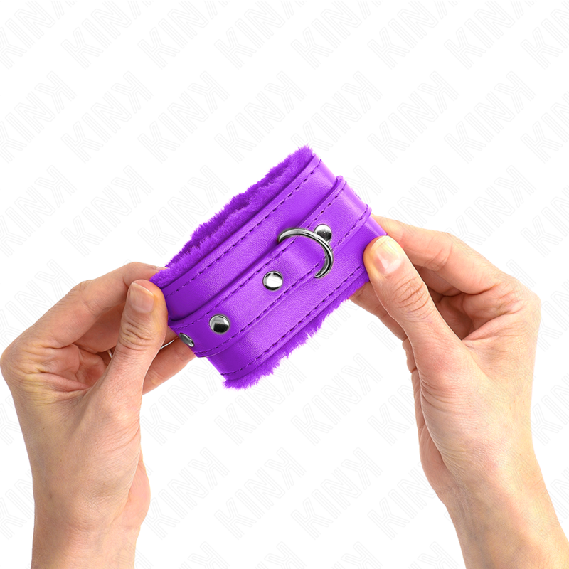 KINK - APPUI-POIGNETS DOUBLÉS DE FOURRURE PREMIUM VIOLET AVEC CEINTURE VIOLET AJUSTABLE 17-29 CM X 6 CM