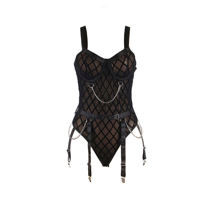 SUBBLIME - 954260 BODY AVEC CHAÎNES + PORTE-JARRETELLES NOIR S/M