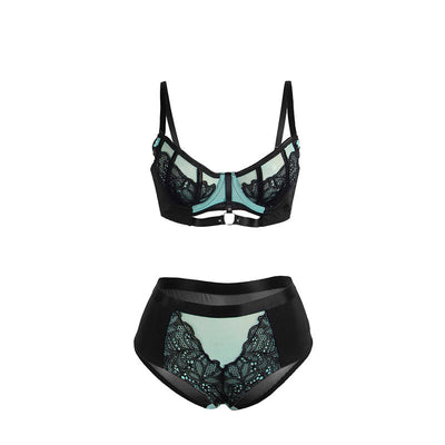 SUBBLIME - 955564 ENSEMBLE SOUTIEN-GORGE À FERMETURE ÉCLAIR EN CUIR VERNI VERT L/XL