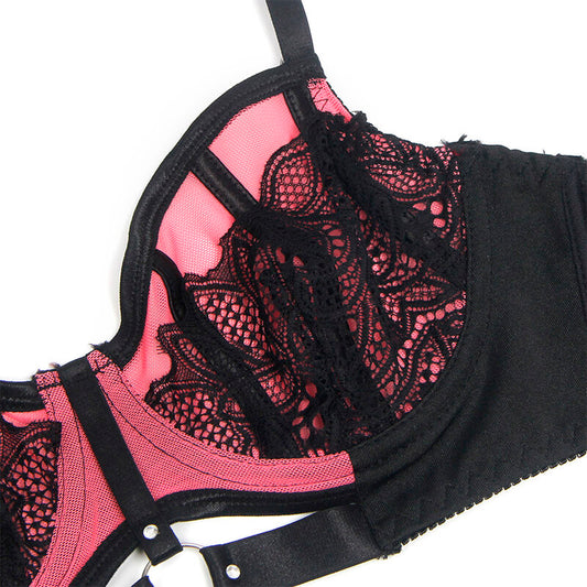 SUBBLIME - 955571 ENSEMBLE SOUTIEN-GORGE EN CUIR VERNI ROSE AVEC FERMETURE ÉCLAIR S/M